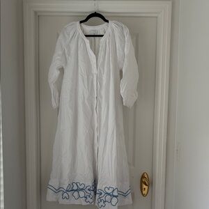 White and Blue Floral Embroidered Dress cottagecore- LAKE